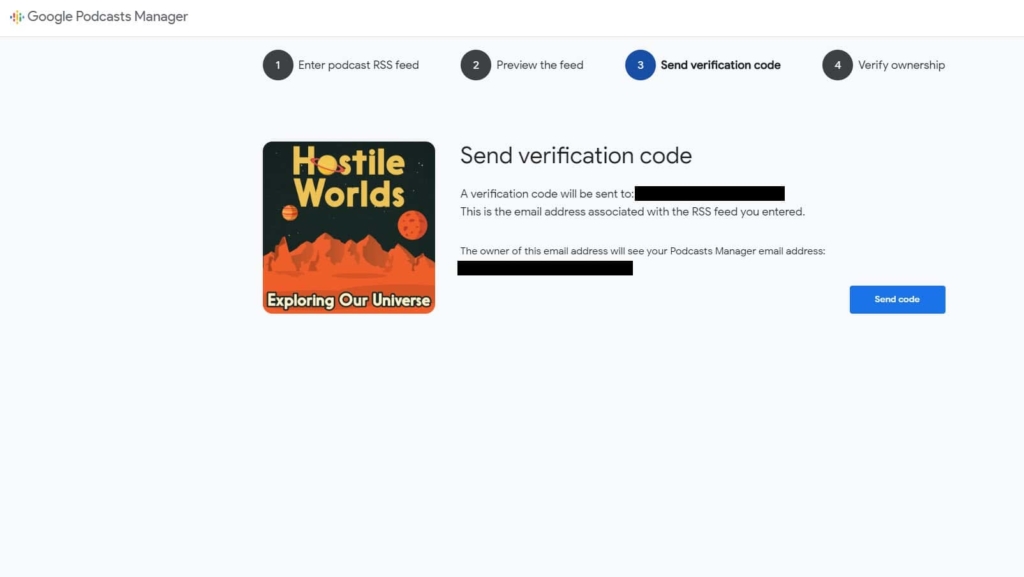 google podcasts verification code