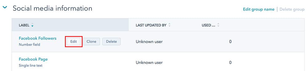 Creating properties in the HubSpot system for collecting a social media information about a podcast guest