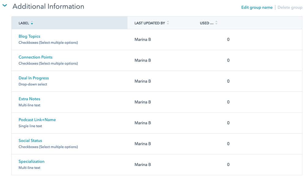 Creating properties in the HubSpot system for collecting an information about a podcast guest