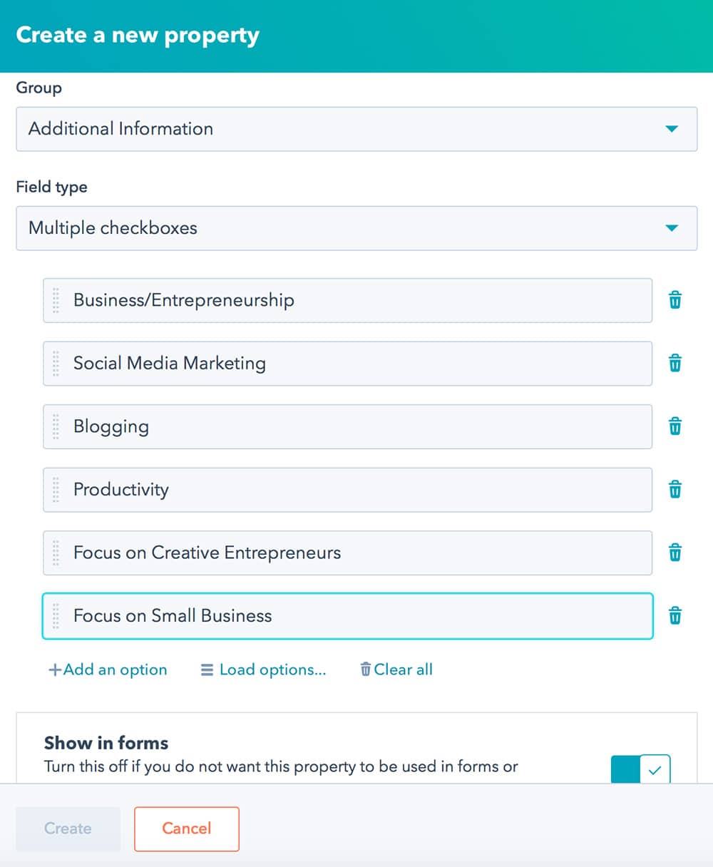Creating properties in the HubSpot system for collecting an information about a podcast guest