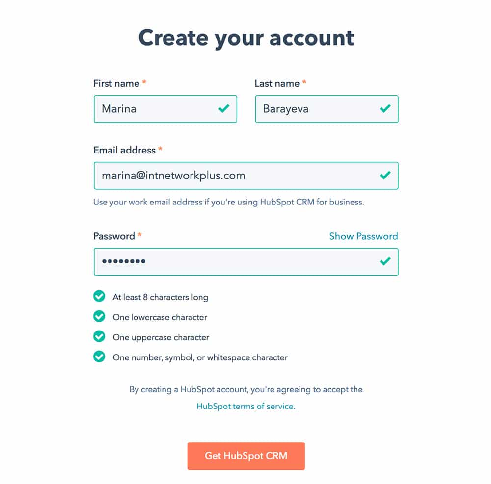 Fill your data for registering on HubSpot