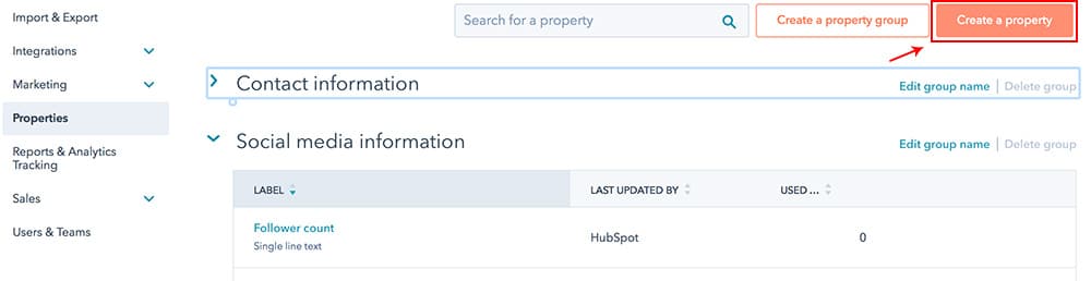 Creating properties in the HubSpot system for collecting an information about a podcast guest