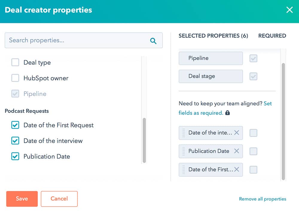 Setup properties of the form when you create a new podcast interview request
