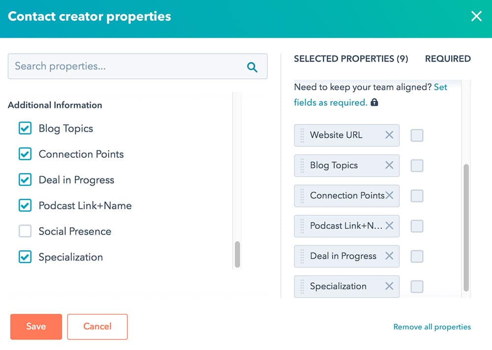 Setup properties of the form when you create a new podcast guest contact
