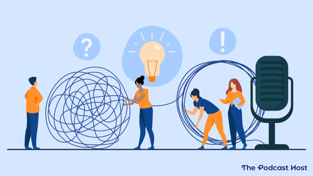 Podcasters untangling a mass of cable and coiling it neatly