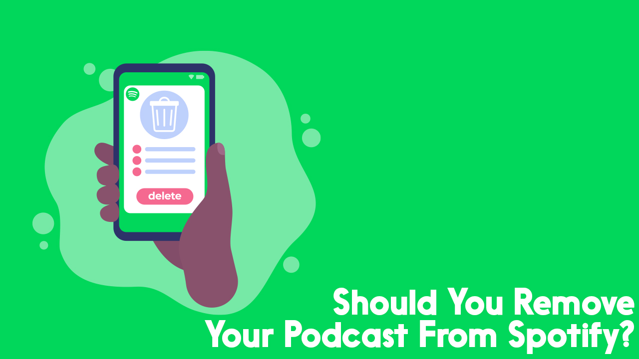 a hand holding a phone with a delete button activated on the screen with a Spotify green background