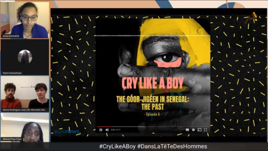 Screenshot from an African PodFest panel discussion about the podcast, Cry Like A Boy