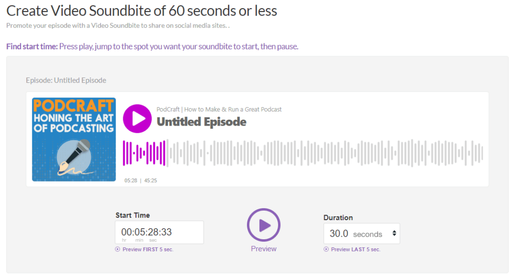 Buzzsprout podcast hosting's video soundbite tool