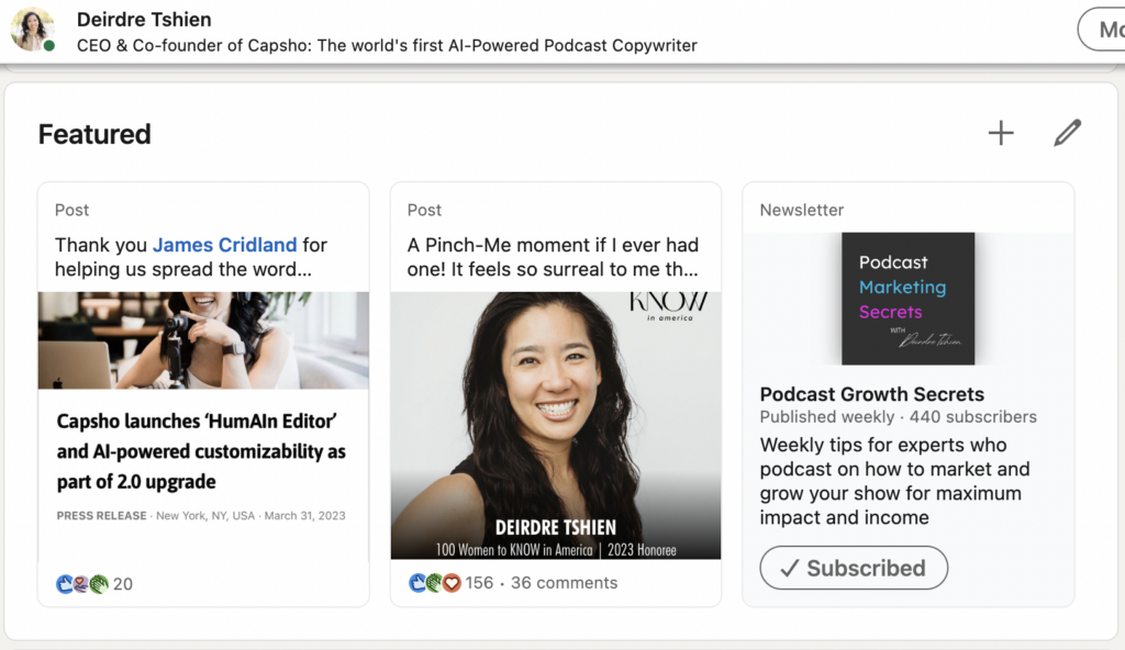 LinkedIn Featured and Activity sections