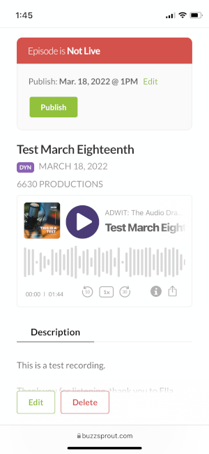 Completely uploaded and saved podcast episode via iPhone 12 on Safari, with custom art.