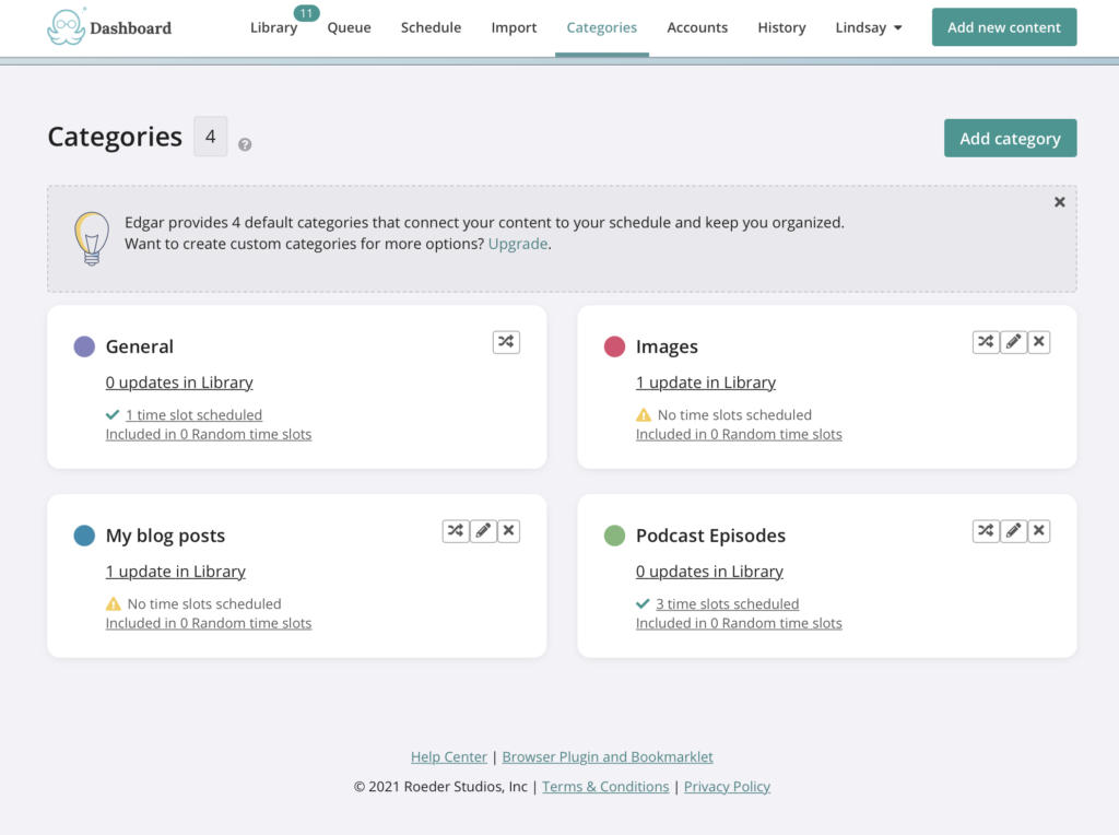 Meet Edgar categories screenshot