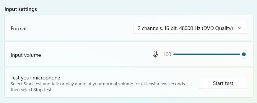 Start mic test on Windows 11