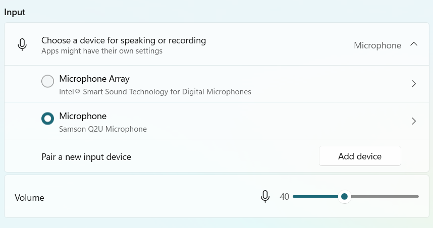Select your mic in Windows 11