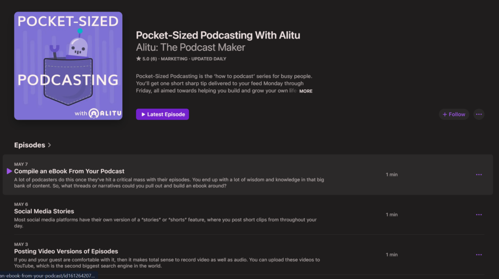 The Pocket sized podcasting podcast on Apple Pods