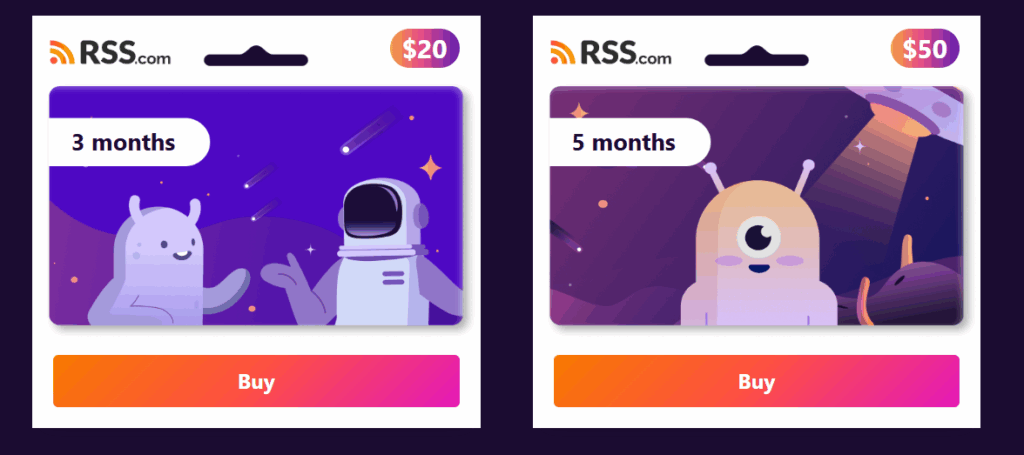 RSS.com gift cards for podcasters