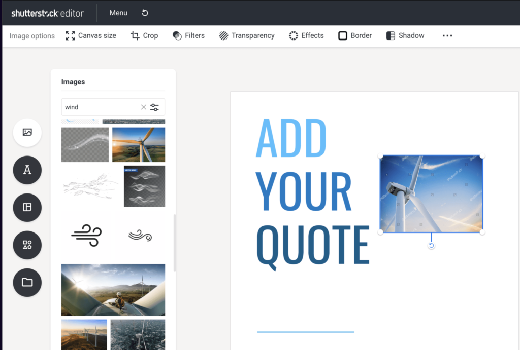Shutterstock image editor interface