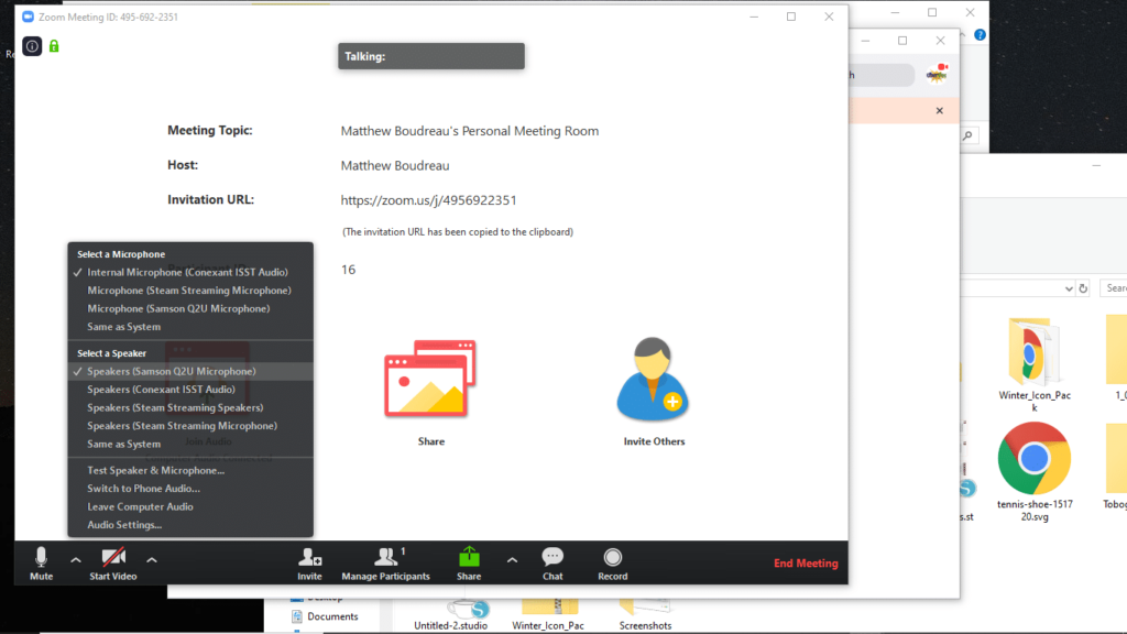 Select Q2U as audio device. Double-ender with Samson Q2U
